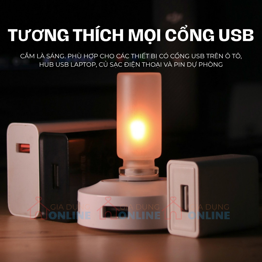 Đèn cắm USB ngọn lửa hiệu ứng như lửa thật 0.5W siêu tiết kiệm điện cho phòng ngủ, trang trí, dã ngoại cắm trại...