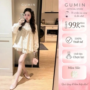 Áo sơ mi babydoll GUMIN thiết kế áo khuy bọc phối bèo tay tiểu thư, áo thêu nổi sang chảnh thanh lịch