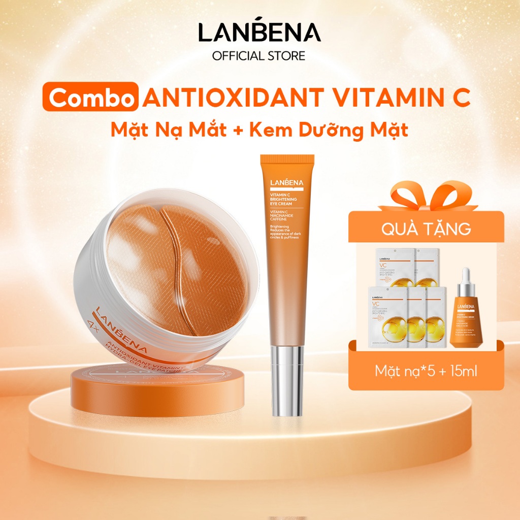 LANBENA Combo mặt nạ mắt và kem dưỡng mắt Vitamin C (30 cặp + 15ml)- giảm bọng mắt,dưỡng ẩm và phục hồi Skincare