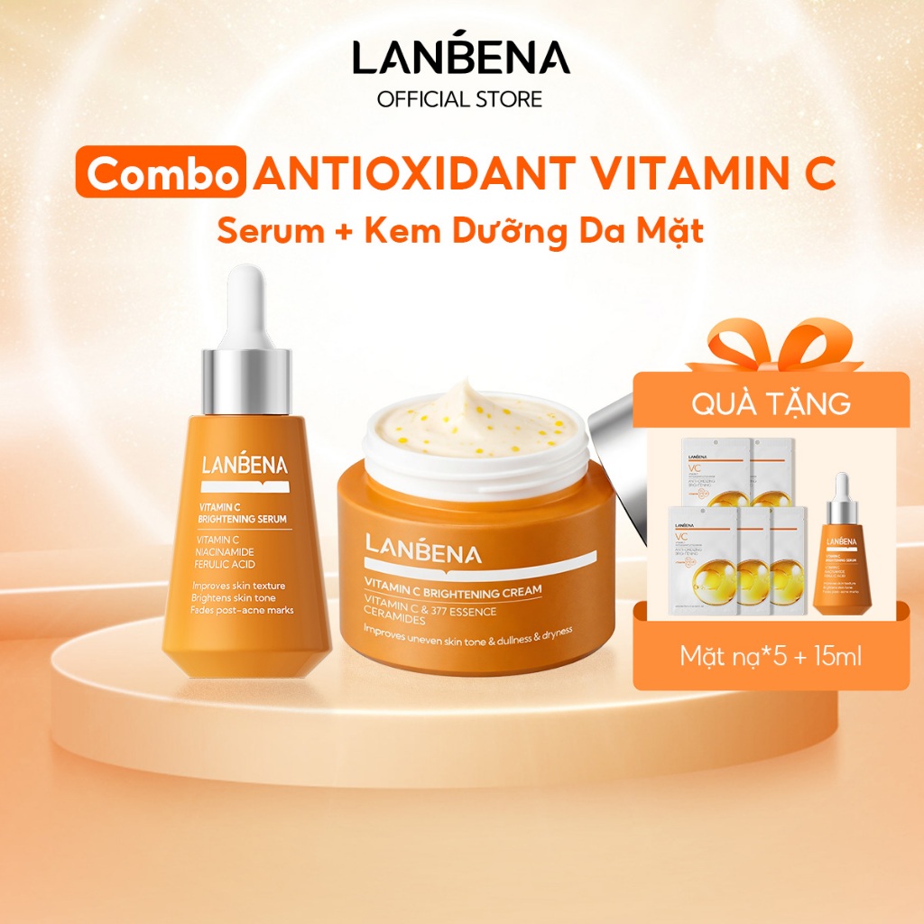 LANBENA Combo serum và mặt nạ Vitamin C Niacinamide (15ml + 30g) - hỗ trợ làm sáng da,làm mờ vết thâm nám,Skincare