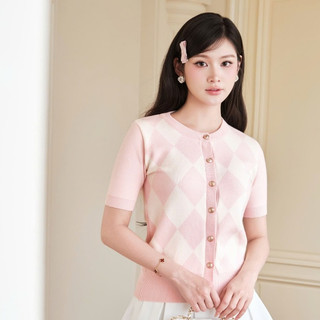DELIZ - Áo len nữ ngắn tay dệt họa tiết kẻ ô trám phong cách Hàn Quốc hot trend ALC605 DELIZ