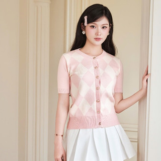 DELIZ - Áo len nữ ngắn tay dệt họa tiết kẻ ô trám phong cách Hàn Quốc hot trend ALC605 DELIZ