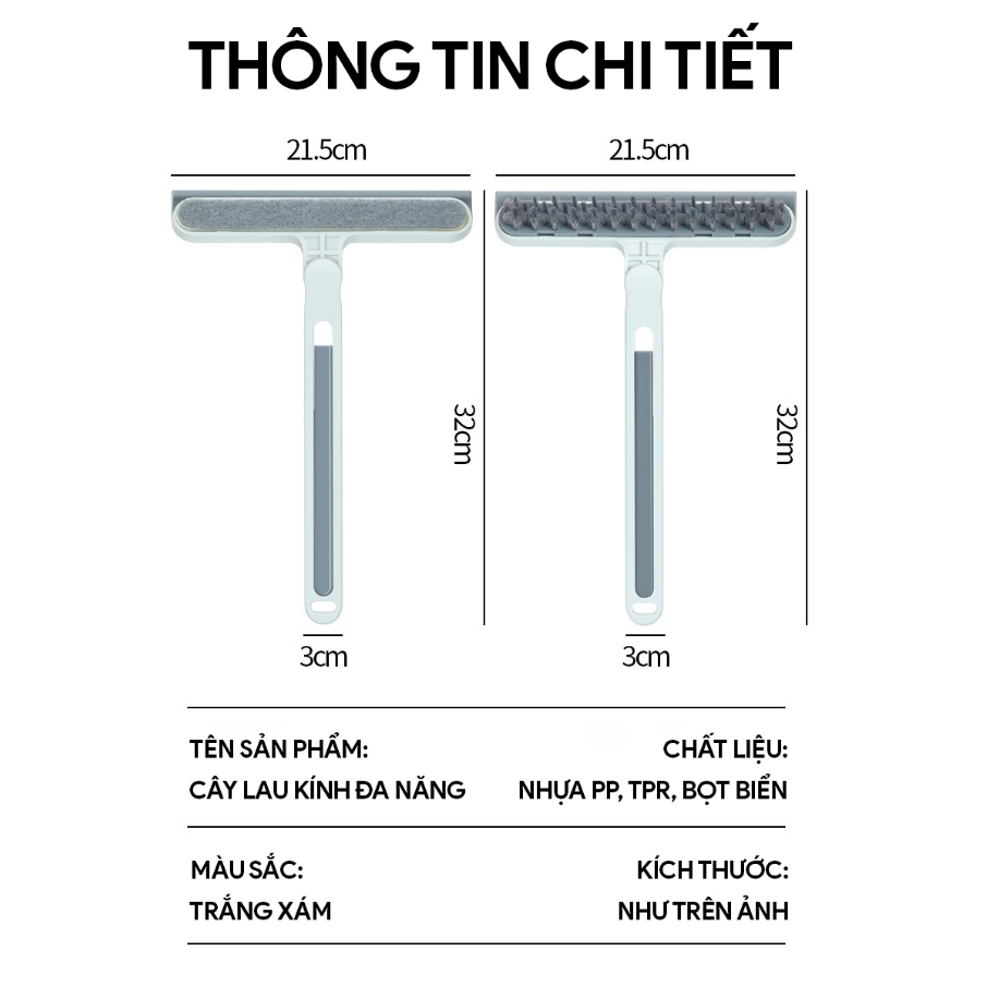 Cây lau kính xoay 180 độ kèm bàn chải chà sàn và gạt nước đa năng 4in1 SOJIMOP LK1