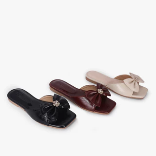 Dép Xẹp Hạnh Dung Bản Nơ Khóa Hoa HD12295AM