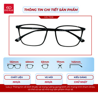 Gọng Kính Cận Dáng Chữ Nhật Eye Plus 7308 Nhựa Ultem Nguyên Chất, Kính Thời Trang Nam Nữ Hiện Đại