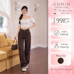 Quần jean w.e nâu GUMIN thiết kế quần dáng suông dài thanh lịch, quần bò nữ sang chảnh dày dặn cao cấp
