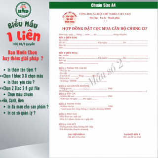 Hợp đồng Đặt Cọc Nhà Đất/Căn Hộ 1 liên(A4)-Bloc 1(sẵn) & Bloc 3(chọn mẫu in tên) hoặc theo thiết kế