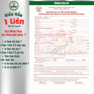 Hợp đồng Đặt Cọc Nhà Đất/Căn Hộ 1 liên(A4)-Bloc 1(sẵn) & Bloc 3(chọn mẫu in tên) hoặc theo thiết kế