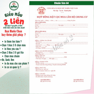 Hợp đồng Đặt Cọc Nhà Đất/Căn Hộ 2 liên(A4)-Bloc 1(sẵn) & Bloc 3(chọn mẫu in tên) hoặc theo thiết kế