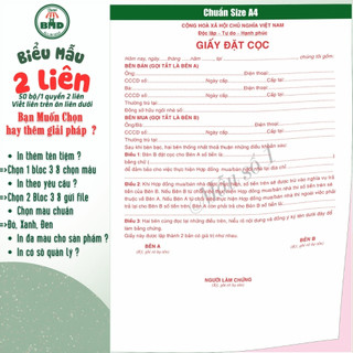 Hợp đồng Đặt Cọc Nhà Đất/Căn Hộ 2 liên(A4)-Bloc 1(sẵn) & Bloc 3(chọn mẫu in tên) hoặc theo thiết kế