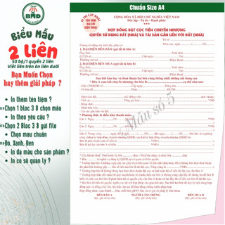 Hợp đồng Đặt Cọc Nhà Đất/Căn Hộ 2 liên(A4)-Bloc 1(sẵn) & Bloc 3(chọn mẫu in tên) hoặc theo thiết kế