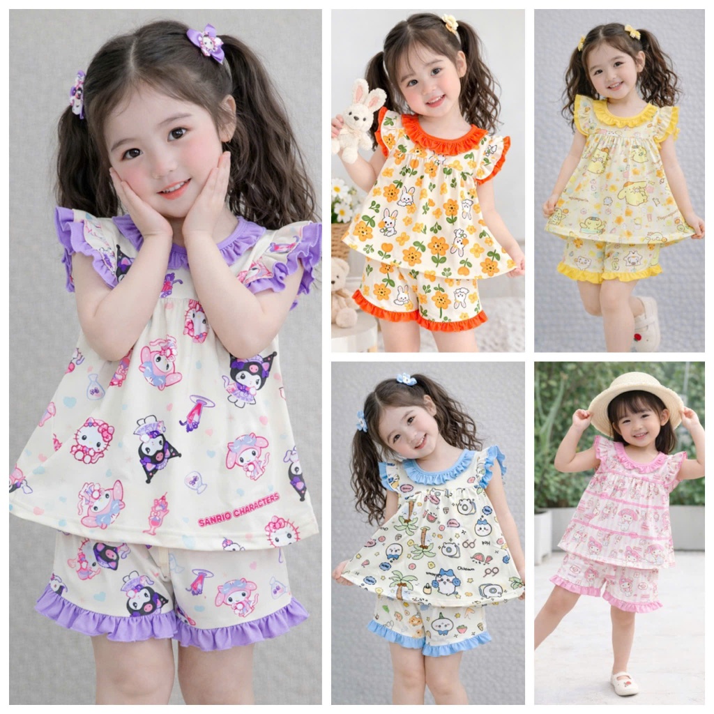 [Minkoj] Bộ ngắn tay nhún bèo cánh tiên 2 lớp cổ sen xinh xắn cho bé từ 7-28kg chất thun lạnh 3D co dãn mềm mịn 170dx