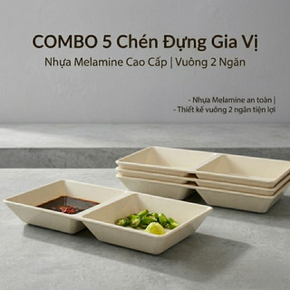[Kho sỉ] COMBO 5 Chén Đựng Gia Vị Bằng Nhựa Melamine Vuông 2 Ngăn - Hùng Home