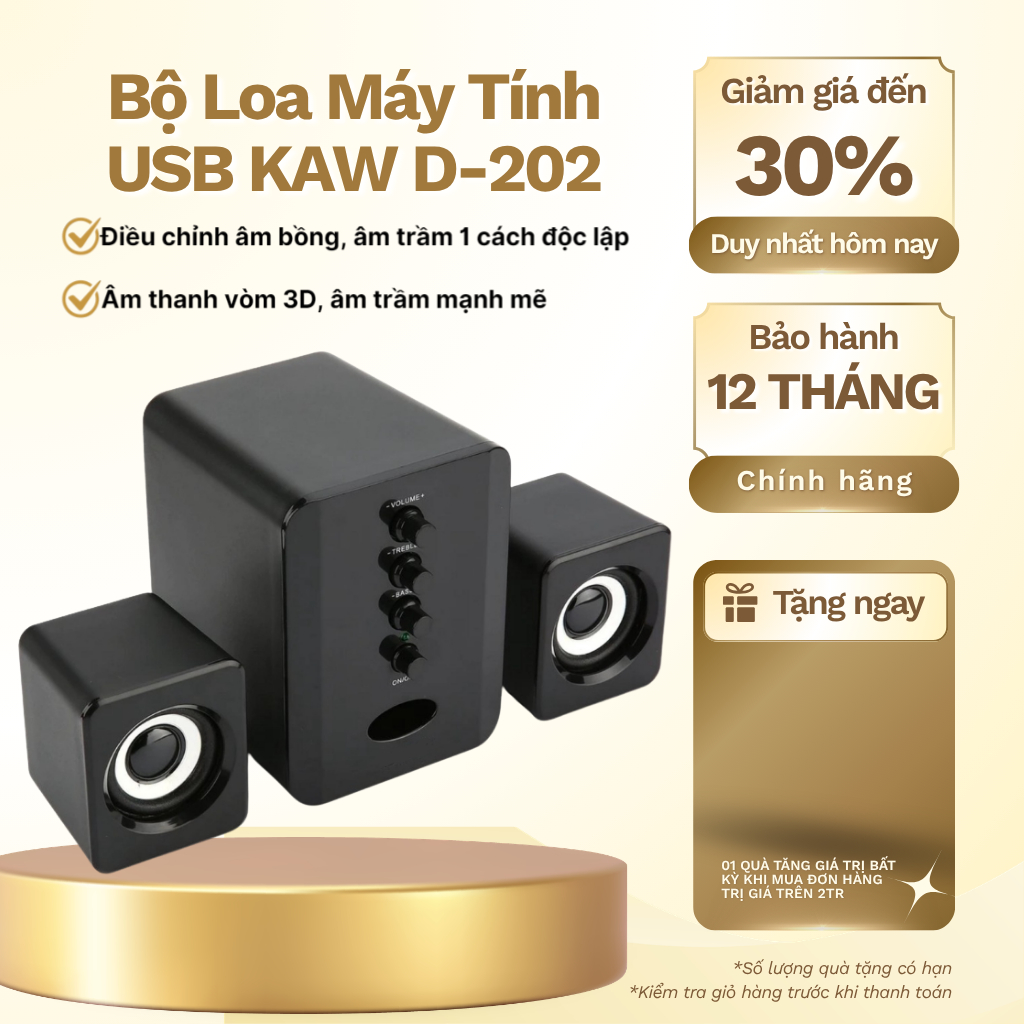 Bộ Loa Máy Tính USB KAW D-202 Bass Chuẩn, Âm Thanh Siêu Đỉnh - Bảo hành chính hãng