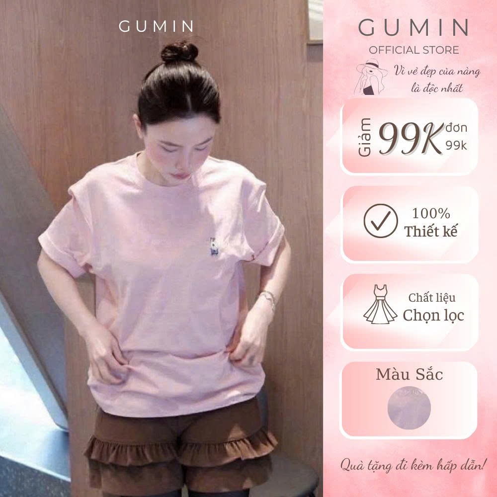Set 2 áo pull hồng GUMIN thiết kế áo dáng rộng basic thêu hình sang chảnh, áo phông nữ dày dặn cao cấp