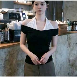 Áo Thun Trễ Vai Phối Cổ Yếm Chất Borip Mềm Mại Tôn Dáng Phong Cách Hàn Quốc Dễ Phối Đồ TN03 RYSO