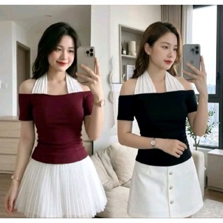 Áo Thun Trễ Vai Phối Cổ Yếm Chất Borip Mềm Mại Tôn Dáng Phong Cách Hàn Quốc Dễ Phối Đồ TN03 RYSO