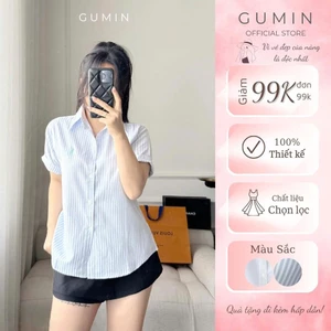 Áo sơ mi nữ GUMIN thiết kế áo thêu logo ngực sang chảnh, áo sơ mi công sở nữ basic thanh lịch