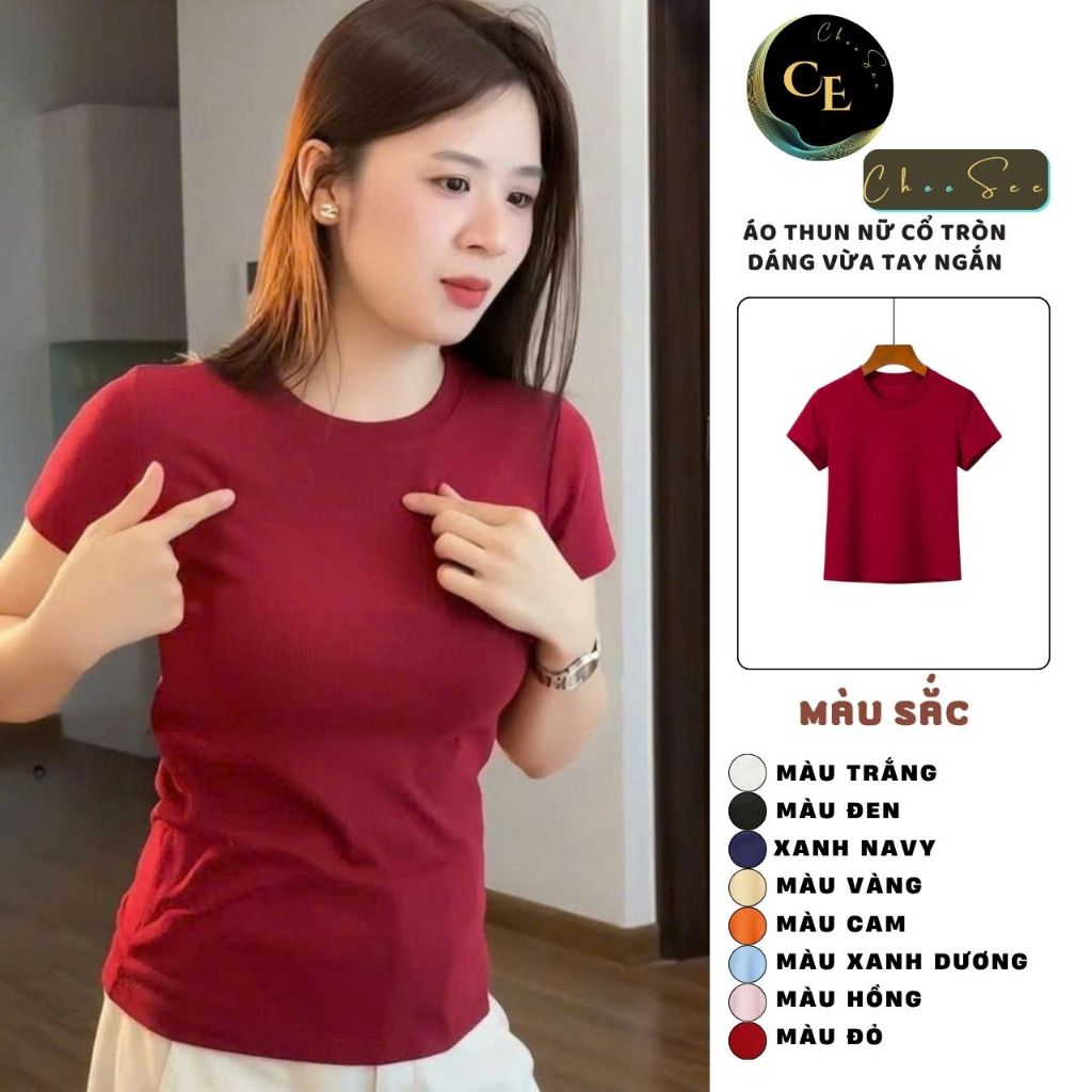 Áo phông nữ cổ tròn tay ngắn kiểu trơn dáng ôm body chất thun cotton co giãn tốt màu đen trắng thời trang basic CHS207 | BigBuy360 - bigbuy360.vn