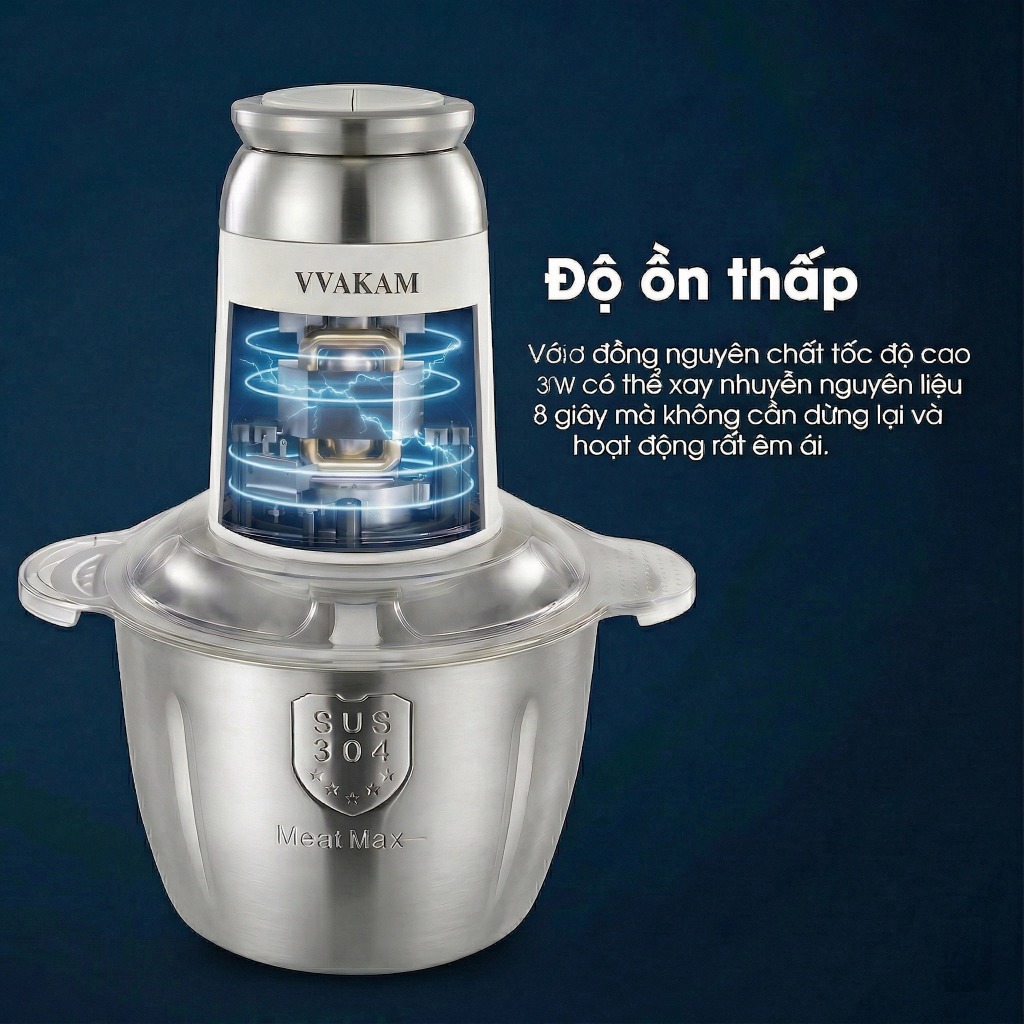 VVAKAM Máy xay thịt đa năng 3L Cối Thủy 300W dao Thép không gỉ máy say thịt ăn dặm cho bé tỏi ớt lưỡi