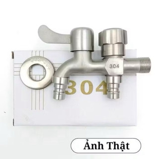 Vòi nước 2 đầu ra inox cho máy giặt chia nước thành 2 cổng xả độc lập