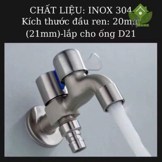 Vòi nước 2 đầu ra inox cho máy giặt chia nước thành 2 cổng xả độc lập