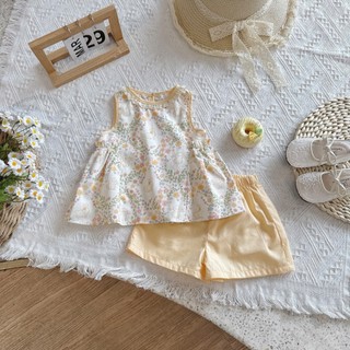 Set Bộ Hè Hoa Nhí Nhún Eo Cho Bé Gái Chất Thô Lụa 8-26kg