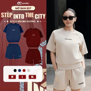 Set Bộ Đùi ECOCHIC B224 Áo Cổ Tròn Basic Logo Thêu Quần Ngắn Cạp Chun Chất Liệu Cao Cấp