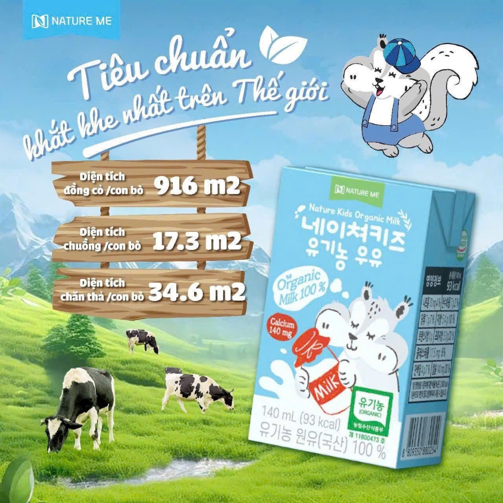 Thùng Sữa Tươi Hữu Cơ Nature Me Kids Organic Milk – 100% Sữa Hữu Cơ – Hộp 140ml – Cho Bé Từ 1 Tuổi
