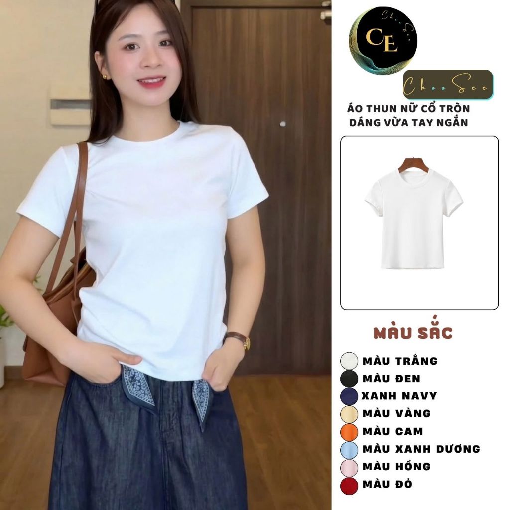 Áo phông nữ cổ tròn tay ngắn kiểu trơn dáng ôm body chất thun cotton co giãn tốt màu đen trắng thời trang basic CHS207 | BigBuy360 - bigbuy360.vn