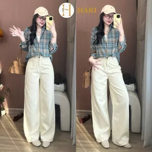 Quần jean ống rộng Hari trơn basic ống suông tôn dáng