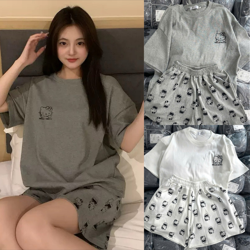 Sét Bộ Đùi Nữ Mặc Nhà In hoạ Tiết Mèo Hello Kitty Basic Xinh Xắn Đáng Yêu