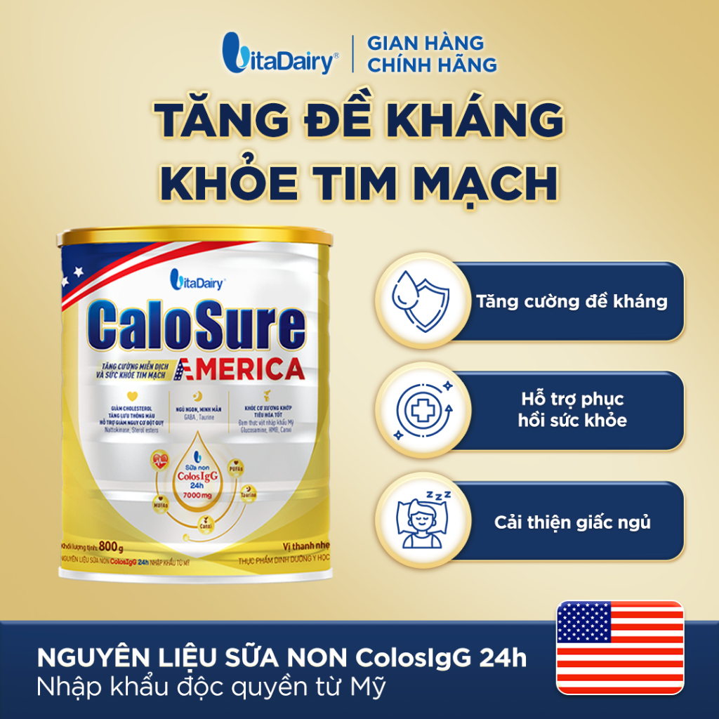 [COMBO 2 LON] Sữa bột CaloSure America vị thanh nhẹ - Giúp tăng đề kháng, khỏe tim mạch - Lon 800g