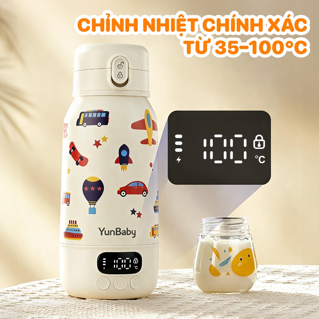 [Bản 2026] Bình đun nước cài nhiệt 35 -100 độ cầm tay di động F55 YunBaby tiện lợi mang theo - BH 3 năm