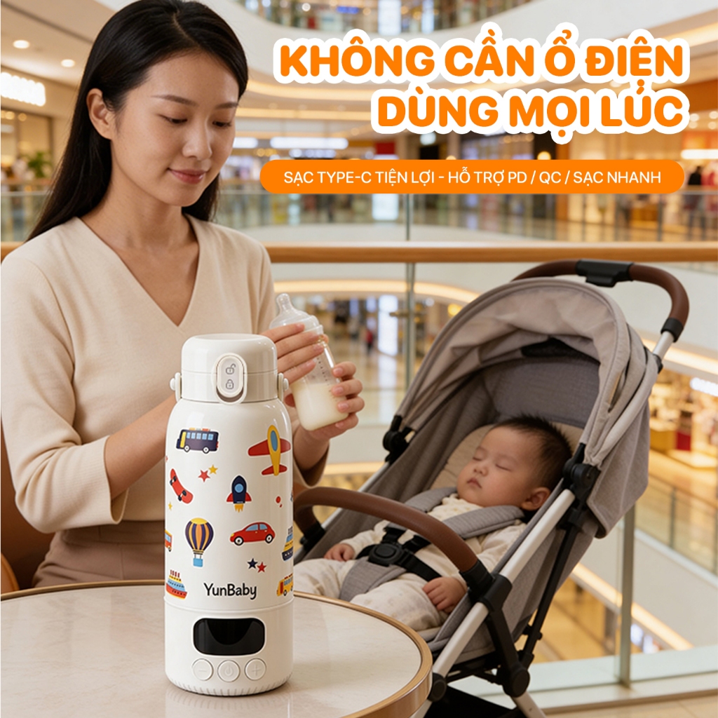[Bản 2026] Bình đun nước cài nhiệt 35 -100 độ cầm tay di động F55 YunBaby tiện lợi mang theo - BH 3 năm