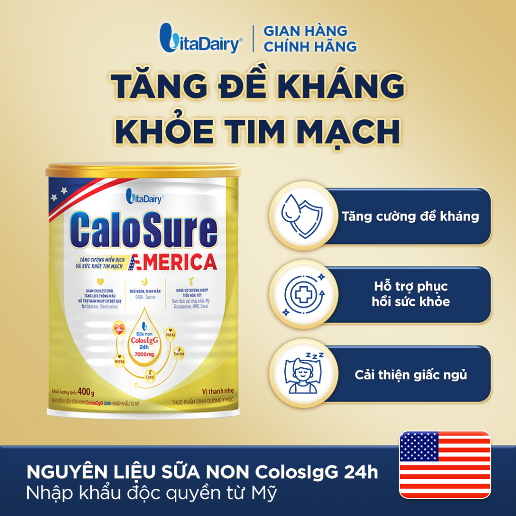[COMBO 1.2KG TIẾT KIỆM] Sữa bột CaloSure America vị thanh nhẹ 400g + 800g - Tăng đề kháng, khỏe tim mạch