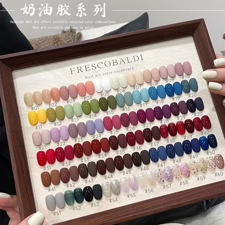 FRESCOBALDI - Sơn móng tay dạng gel màu nâu sô cô la và đỏ cà chua, có 60 màu, phù hợp cho mọi mùa.