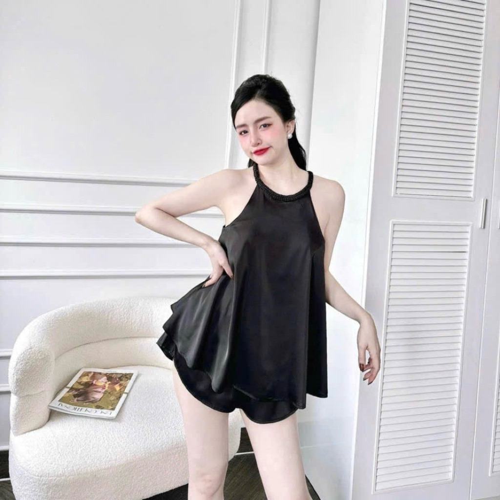 Bộ Ngủ Yếm Ngủ Latin Dây Bính Latin Mặc Nhà Trơn Dễ Thương 40-60kg -S88