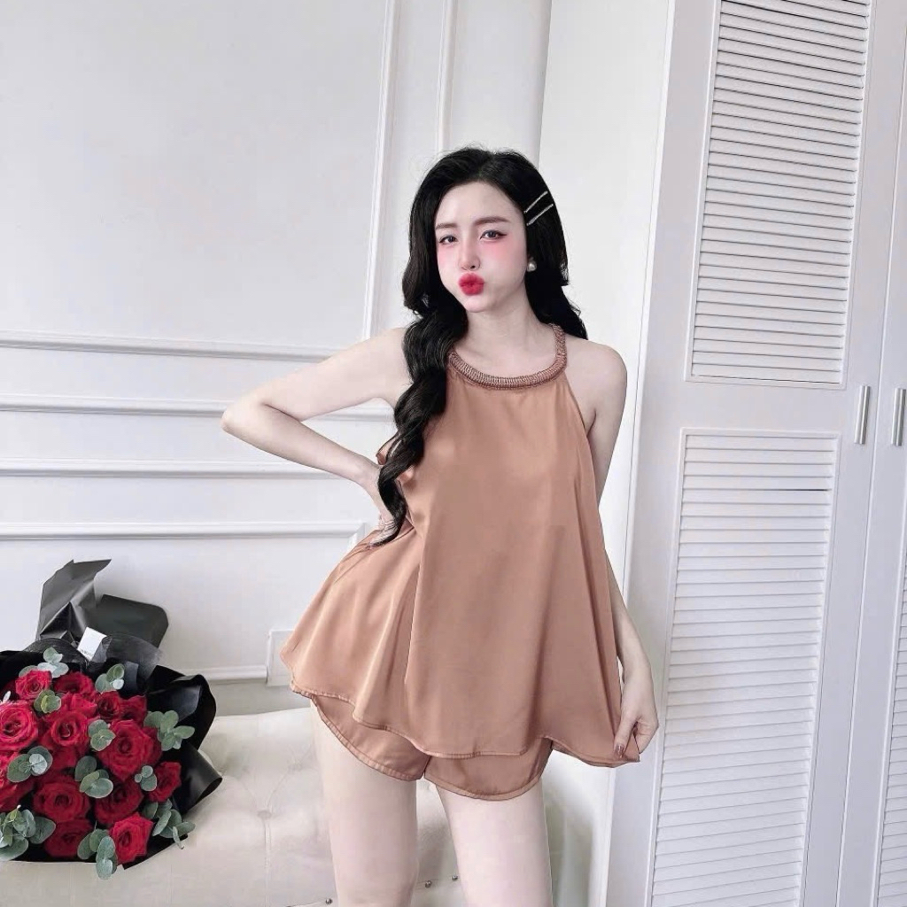 Bộ Ngủ Yếm Ngủ Latin Dây Bính Latin Mặc Nhà Trơn Dễ Thương 40-60kg -S88