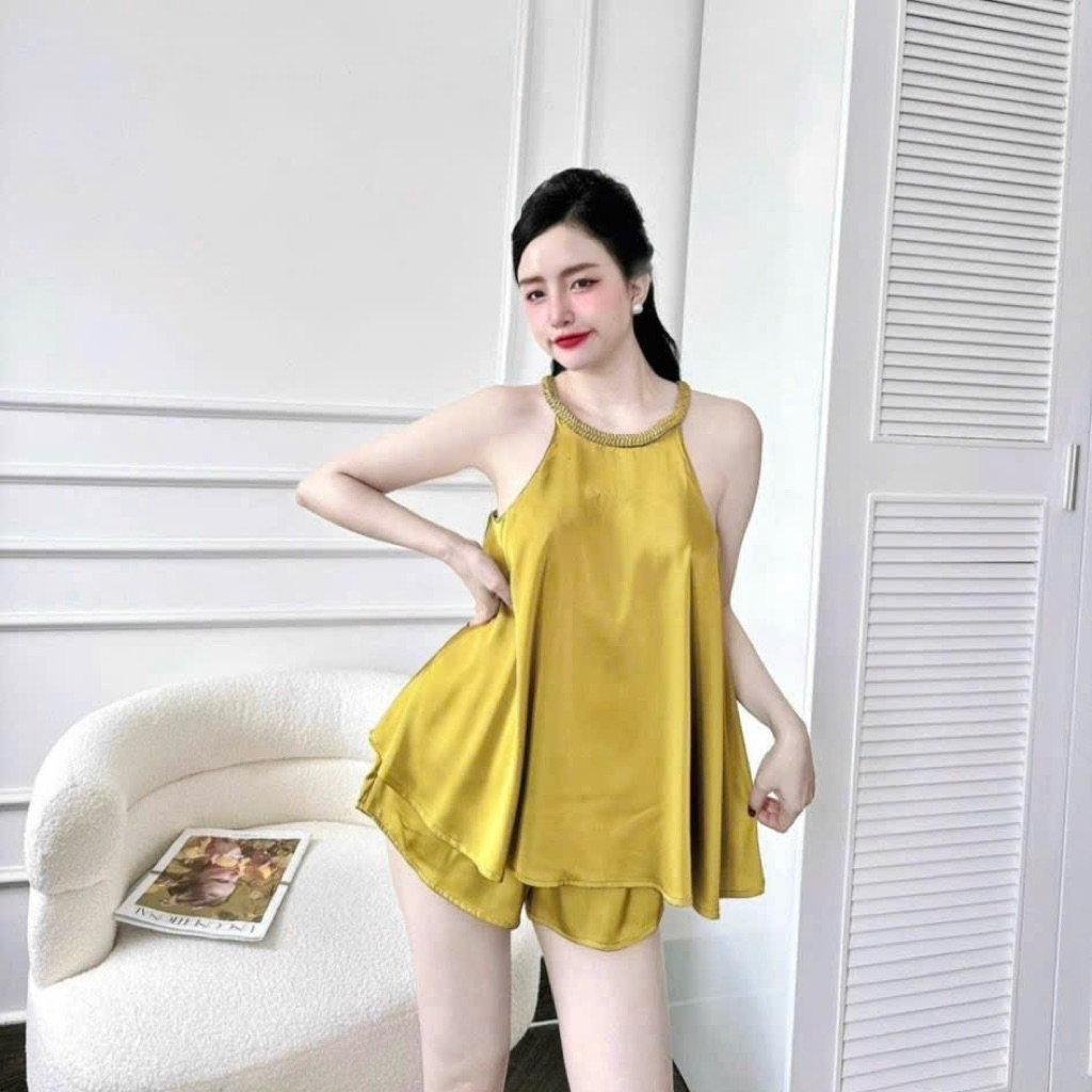 Bộ Ngủ Yếm Ngủ Latin Dây Bính Latin Mặc Nhà Trơn Dễ Thương 40-60kg -S88