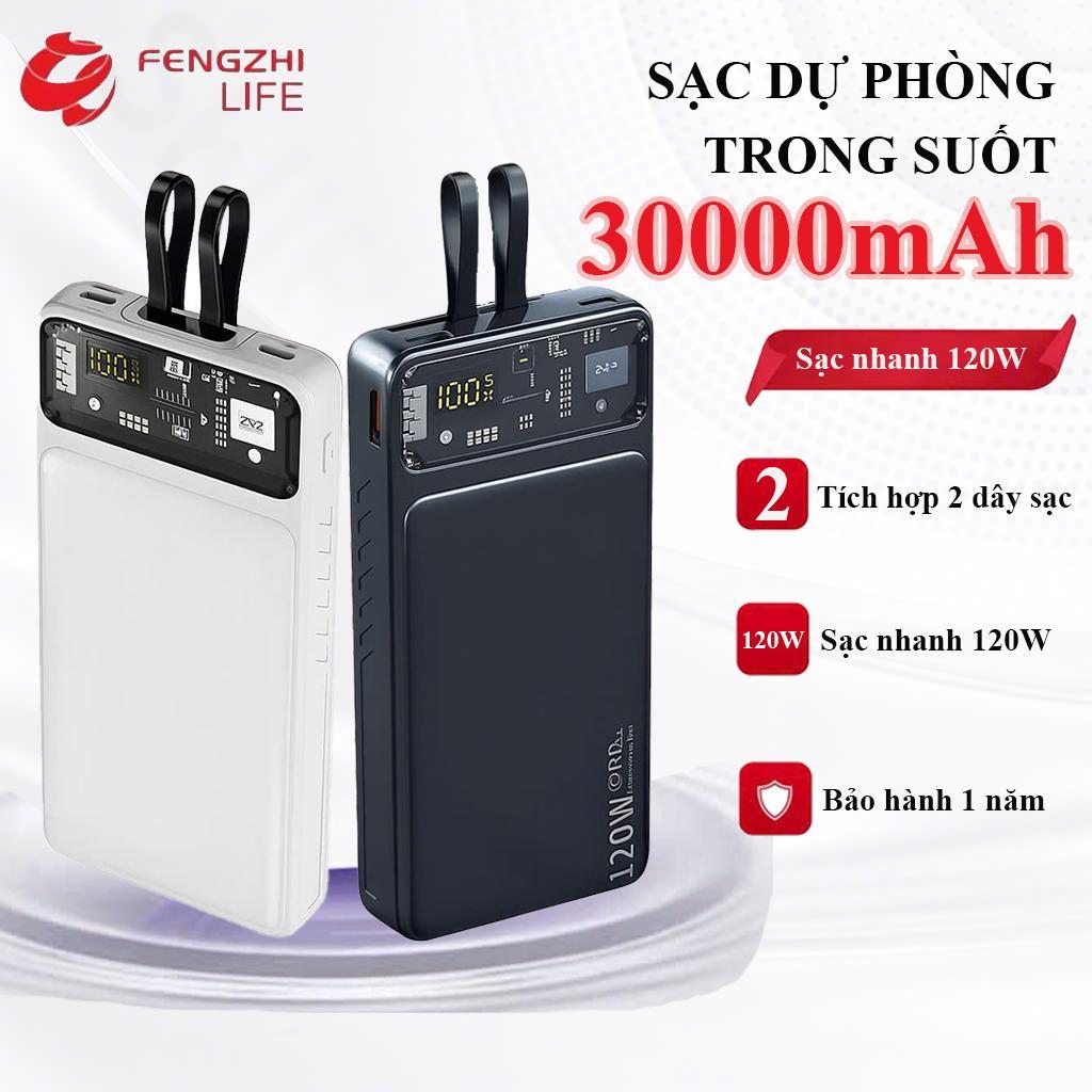 Sạc Dự Phòng 30000mAh Với Cổng Sạc Nhanh 22,5W và PD 20W Kèm 2 Đầu Sạc Màn Hình LED