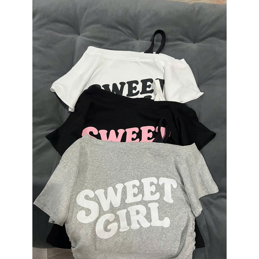 SWEEY GIRL Áo Thun Lệch Vào Chất Coton Tăm Mẫu Mới 2026 Hottrend Màu Trắng Xám Đen