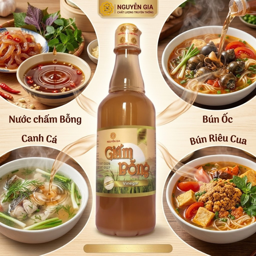Giấm bỗng nấu riêu cua, bún ốc 500ml/1L lên men tự nhiên