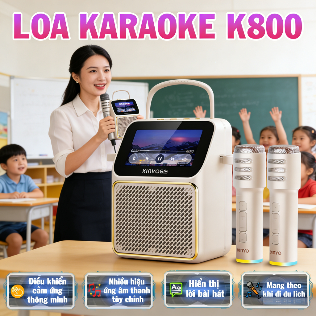 Loa bluetooth Kinyo K800 màn hình LED, âm cao treble trong suốt ,tích hợp màn hình - Hàng chính hãng