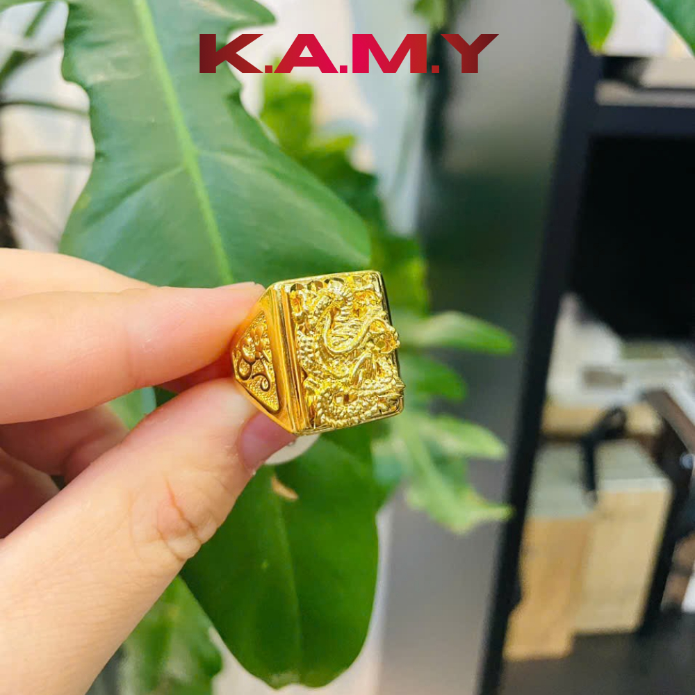 Nhẫn Nam Chạm Rồng Mạ Vàng Cao Cấp – Nhẫn Rồng Phong Thủy Bản To Sang Trọng
