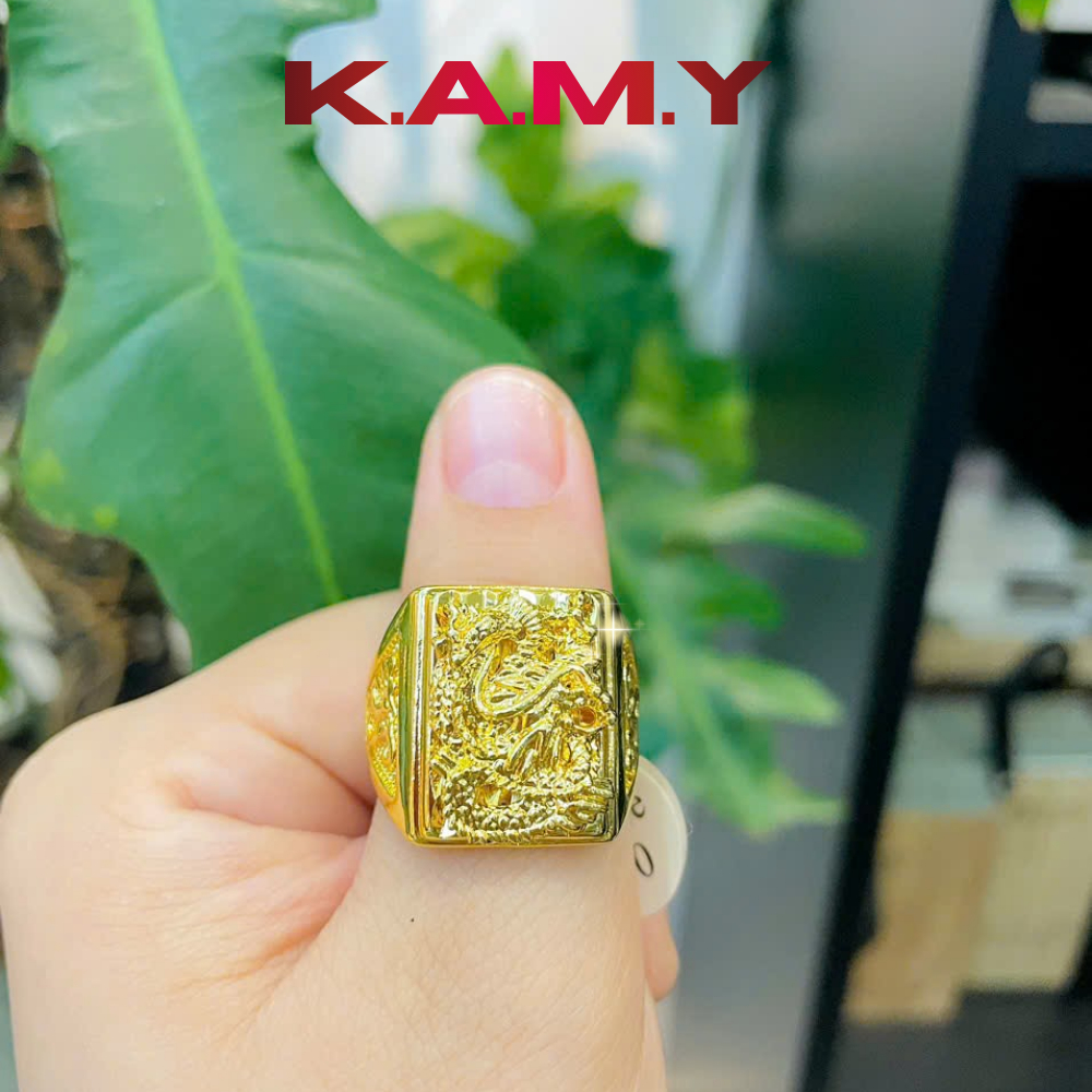 Nhẫn Nam Chạm Rồng Mạ Vàng Cao Cấp – Nhẫn Rồng Phong Thủy Bản To Sang Trọng