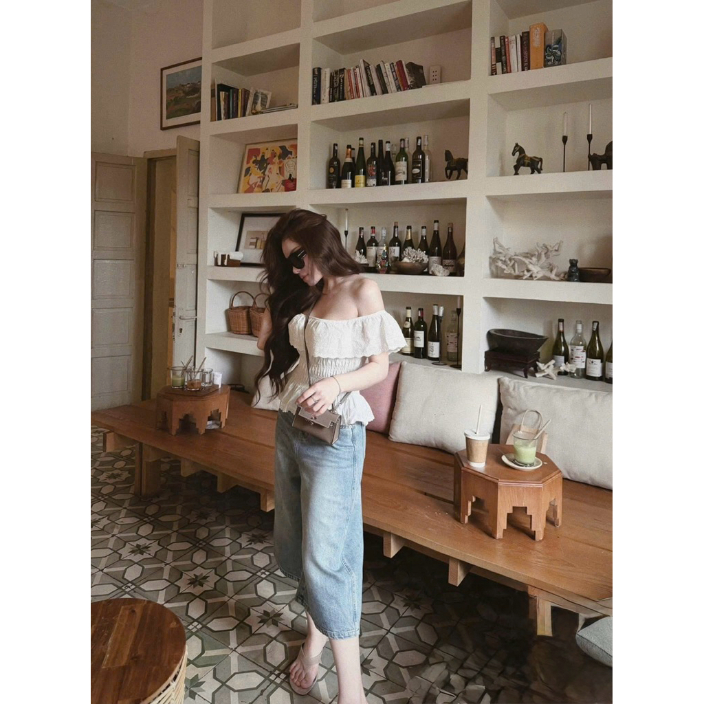 Áo thô trễ vai chun eo xinh dễ mix đồ lắm