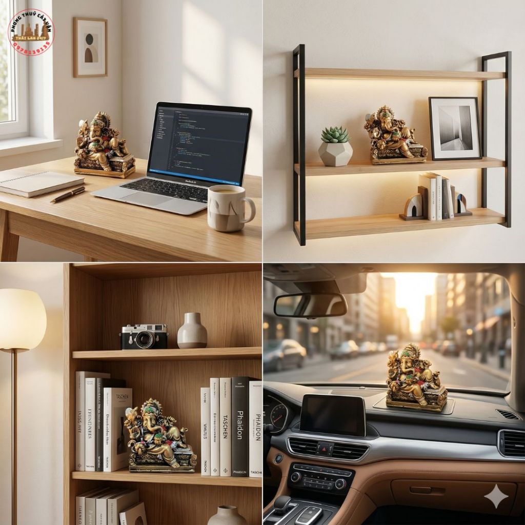 Tượng Decor Để Bàn Làm Việc Hình Thần Voi Ganesha Cao 11cm Tạo Điểm Nhấn Không Gian Học Tập