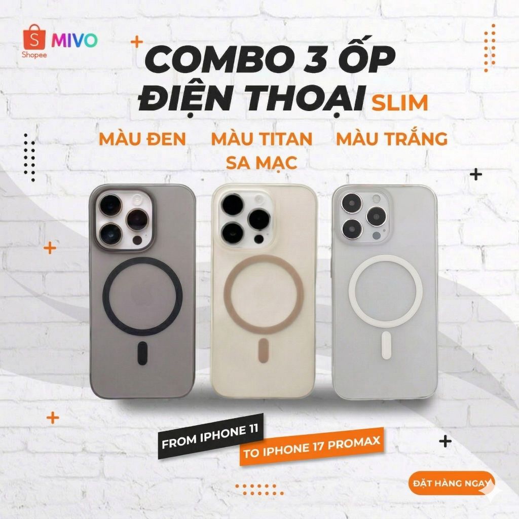 [Dành cho Iphone 17 -11] Ốp Điện Thoại Slim Từ Tính dành cho điện thoại Iphone có 3 màu - Ốp nhựa có hỗ trợ sạc nhanh