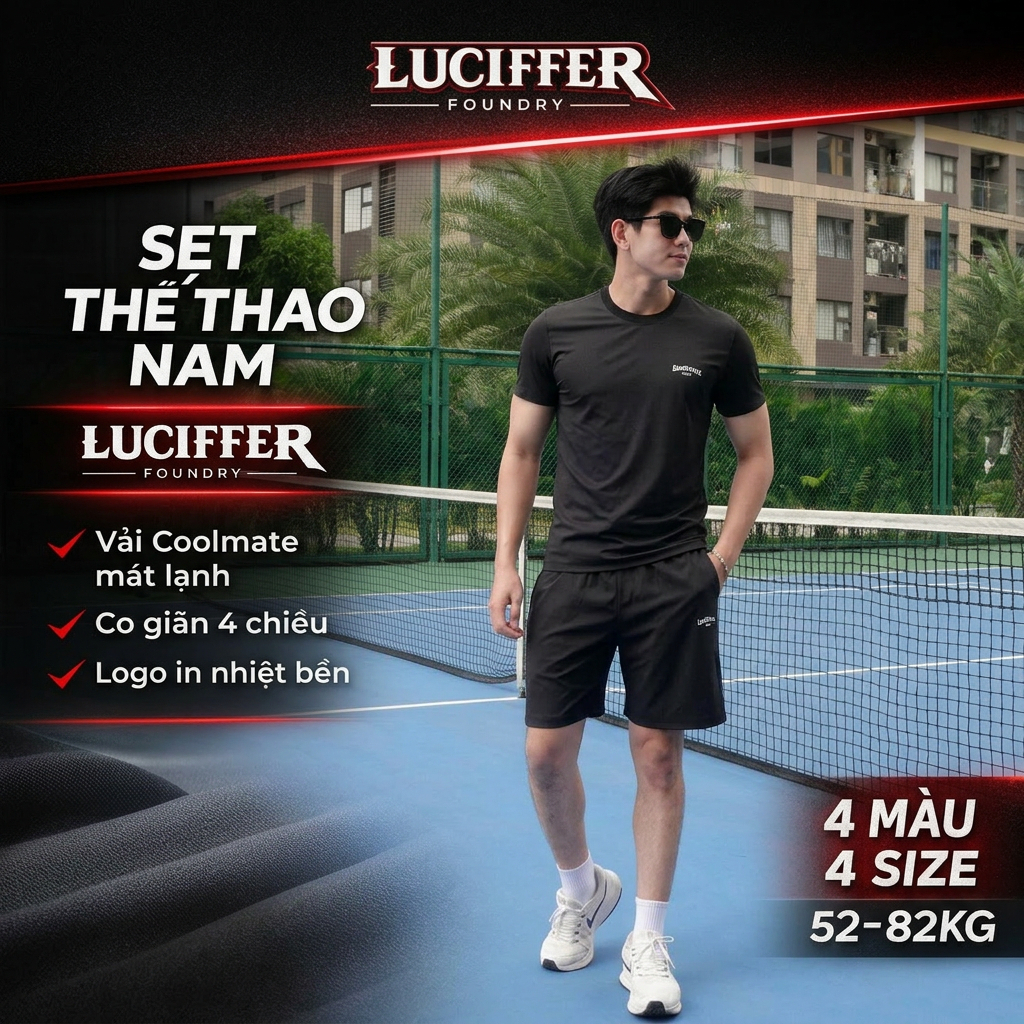 Set Thể Thao Polo Nam Lucifer | Vải Coolmate Mát, Co Giãn 4 Chiều | Set Áo Polo + Quần Nam Thể Thao